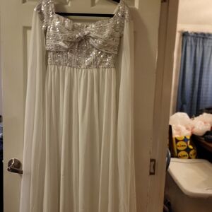 Elegant White Gown with Silver Embellishments